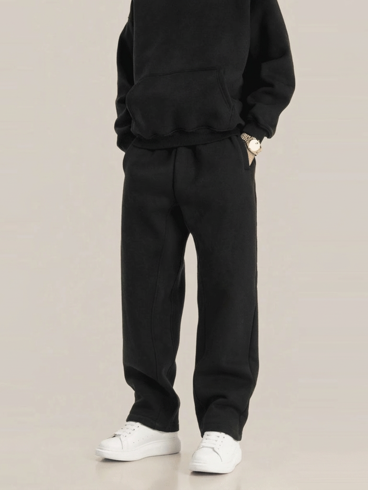 Fleece Oversized Schwarze Jogginghose