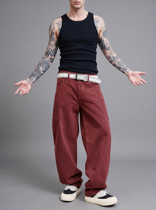 Washed Curved Barrel Wide-Leg Canvas Jeans