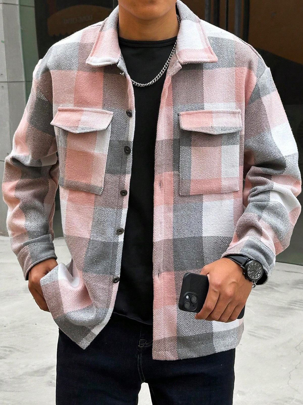 Giacca da uomo a quadri con tasche