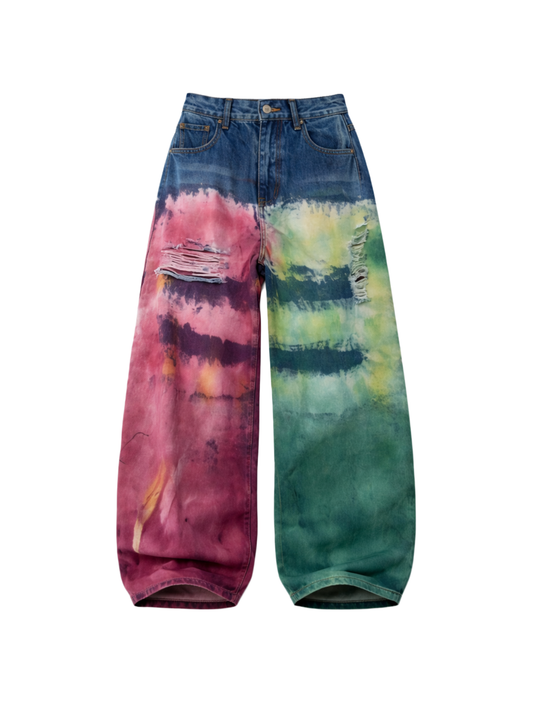 Color Splatter Tie-Dye Oversized Wide-Leg Jeans